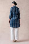 Shop_Thetaa_Blue Polyester Printed Stripes Band Collar Kurta With Contrast Pant _at_Aza_Fashions