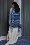 Shop_Krishna Mehta_Blue Chanderi Shawl Neck Geometrical Pattern Shaded Jacket_at_Aza_Fashions
