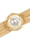 Shop_Vasundhara_Gold Plated Crystals, Diamonds Handcrafted Multi-strand Bracelet _at_Aza_Fashions