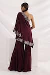 Shop_Smriti By Anju Agarwal_Purple Chiffon, Taffeta Embroidery One Shoulder Tunic And Sharara Set _at_Aza_Fashions