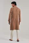 Shop_Shreyansh Designs_Brown Cotton Linen Color Block Kurta _at_Aza_Fashions