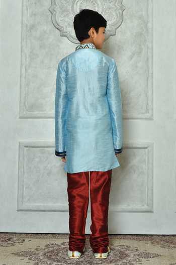 Shop_Petite Pomme_Blue Silk Beads, Stones Placement Embroidered Full Sleeve Kurta _at_Aza_Fashions