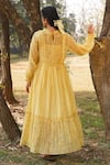 Shop_Dhaari_Yellow Handwoven Cotton Silk Hand Painted And Embroidered Floral Pattern Tiered _at_Aza_Fashions