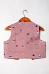 Shop_Little Brats_Pink Cotton, Kota Doria Ship Print Waistcoat _at_Aza_Fashions