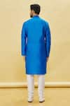 Shop_Samyukta Singhania_Blue Silk, Cotton Embroidery Thread Placket Kurta Set _at_Aza_Fashions