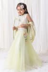 Shop_Chotibuti_Green Organza Embroidery Mirror Work Waistband Lehenga Set _at_Aza_Fashions
