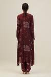 Shop Amka Maroon Chiffon Tassels Round Neck Gul Printed Kurta And Pant Set at Aza Fashions Shop_Amka_Maroon Chiffon Tassels Round Neck Gul Printed Kurta And Pant Set_at_Aza_Fashions