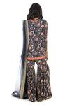 Shop_Monisha Jaising_Blue Georgette Printed Floral Pattern Round Straight Kurta Sharara Set  _at_Aza_Fashions