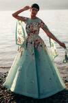 Shop_Sahil Kochhar_Blue Organza Embroidery Round Neck Flora Applique Gown _at_Aza_Fashions