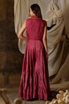 Shop_Eclat By Prerika Jalan_Wine Mohair, Organza Pearls, Sequins V-neck Embroidered Jumpsuit With Jacket _at_Aza_Fashions