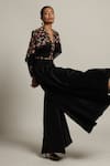 Shop_Sejal Kamdar_Black Gajji Silk Embellished Cut Pipe V Neck Cape Jumpsuit _at_Aza_Fashions