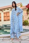 Shop_Palak & Mehak_Ivory Pure Crepe Print Floral V Neck Bloom Kaftan And Palazzo Set _at_Aza_Fashions