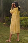 Shop_Dhaari_Yellow Handwoven Cotton Silk Hand Painted And Embroidered Floral Pleated _at_Aza_Fashions