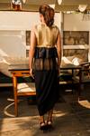 Shop_Echke_Black Satin Tassels Round Neck Peplum Jacket Top _at_Aza_Fashions