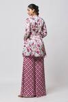 Shop_Diyarajvvir_Off White Modal Tassels Mandarin Collar Printed Peplum Kurta And Flared Pant Set _at_Aza_Fashions