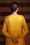 Shop_Deep Thee_Yellow Chanderi Embroidery Manjal Stripes V Neck Haldi Hand Yoke Kurta Set _at_Aza_Fashions