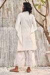 Shop Charkhee Off White Kaftan Dobby Cotton Embellished Crochet Button Down And Palazzo Set at Aza Fashions Shop_Charkhee_Off White Kaftan Dobby Cotton Embellished Crochet Button Down And Palazzo Set_at_Aza_Fashions