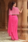 Shop_Dheeru Taneja_Pink Chinon And Georgette Sukoon Pre-draped Saree Set With Cape  _at_Aza_Fashions