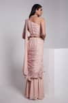 Shop_Suruchi Parakh_Pink Crepe, Net Embroidery Pre-draped Ruffle Saree With One Shoulder Blouse _at_Aza_Fashions