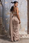 Nitika Gujral_Brown Saree Satin Embroidered Bead Sweetheart Draped With Sleeveless Blouse _Online_at_Aza_Fashions