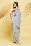 Shop_Rajat K Tangri_Gray Crepe Floral Boat Kaftan Tunic And Pant Set _at_Aza_Fashions