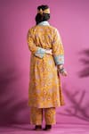 Shop_Pants And Pajamas_Yellow Cotton, Chanderi Embroidery Kyrah Floral Block Print Kurta Pant Set_at_Aza_Fashions