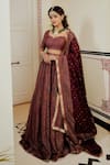 Shop_Safaa_Maroon Vegan Silk Lining Shantoon Woven Floral And The Iffat Bridal Lehenga Set _at_Aza_Fashions