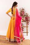 Shop_Rivaaj Clothing_Yellow Floret Pattern And Lurex Striped Lehenga Set _at_Aza_Fashions