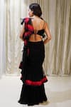 Shop_Archana Kochhar_Black Blouse Velvet Embroidered Cosmic Pre-stitched Palazzo Saree With _at_Aza_Fashions