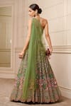 Shop_Tarun Tahiliani_Emerald Green Sheer Silk Embroidered Floral Pattern Lehenga Corset Set _at_Aza_Fashions