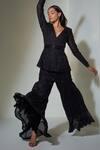 Shop_Ritika Mirchandani_Black Net Embroidered V Neck Kurta And Sharara Set_at_Aza_Fashions