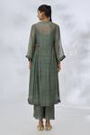 Itrh_Green Silk Tissue Placement Embroidery Golden Disc Round Collar Kurta Set _Online_at_Aza_Fashions