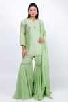 Shop_Geetika Jain_Green Kurta Pure Chanderi Embroidered Cut Dana Embellished Yoke Set  _at_Aza_Fashions