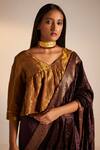 Shop_Shorshe Clothing_Gold Handloom Tissue Plain V Neck Empireline Blouse _at_Aza_Fashions