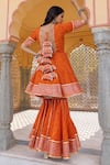 Shop_POMCHA JAIPUR_Orange Kurta And Sharara Cotton & Dupatta Soft Net Embroidery & Meera Set _at_Aza_Fashions