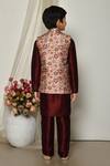 Shop_Petite Pomme_Wine Brocade, Silk Embroidery Blooming Floral Print Jacket Kurta Set _at_Aza_Fashions