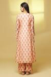 Shop_Kalakaari By Sagarika_Peach Chanderi Tassels, Mirrors Round Neck Blooming Flower Print Kurta With Pant _at_Aza_Fashions