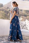 Shop_suruchi parakh_Blue Georgette Crepe Printed Floral Round Crop Top And Flared Pant Set_at_Aza_Fashions