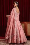 Shop_Ajiesh Oberoi_Pink Dupion Silk Embroidered Floral Patterns V Neck Naira Anarkali Set _at_Aza_Fashions