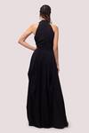 Shop_Onaya_Black Georgette Cut Work, Sequins Halter Neck Monochromatic Gown_at_Aza_Fashions