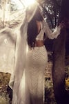 Shop_Nitika Gujral_Ivory Blouse And Skirt Net Embroidered Sequin Crystal & & Veil Set _at_Aza_Fashions