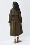 Shop_Kharakapas_Green Heavy Twill Lapel Double Breasted Trench Coat  _at_Aza_Fashions