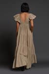 Shop_Mati_Beige 100% Cotton Plunge V Neck Tiered Solid Gown _at_Aza_Fashions
