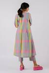Shop_Tussah By Siddhi Shah_Multi Color Cotton Checkered V Neck Box Pleat Kurta With Pant  _at_Aza_Fashions
