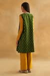 Shop_Taisha_Green Mohair, Silk Embroidery Round Neck Floral Pattern Reversable Jacket _at_Aza_Fashions
