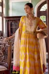 Shop_Rajiramniq_Yellow Kurta Silk Printed And Embroidered Moroccan Keyhole Round Neck Set _at_Aza_Fashions