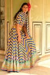 Shop_Swati Vijaivargie_Blue Silk Hand Embroidered Chevron Mastani Lehenga For Women_at_Aza_Fashions