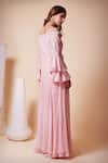 Shop_Saaj By Ankita_Pink Georgette Embroidery, Cut Work Off-shoulder Off Kurta And Sharara Set _at_Aza_Fashions