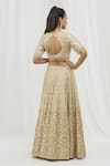 Shop_Vandana Sethi_Ivory Denim, Silk Embroidery, Mirrors, Gota Patti Embellished Bridal Lehenga Set _at_Aza_Fashions