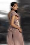 Shop_Abhishek Sharma_Pink Net, Crepe, Organza Embroidery Plunge Neck Draped Top And Flared Pant Set _at_Aza_Fashions